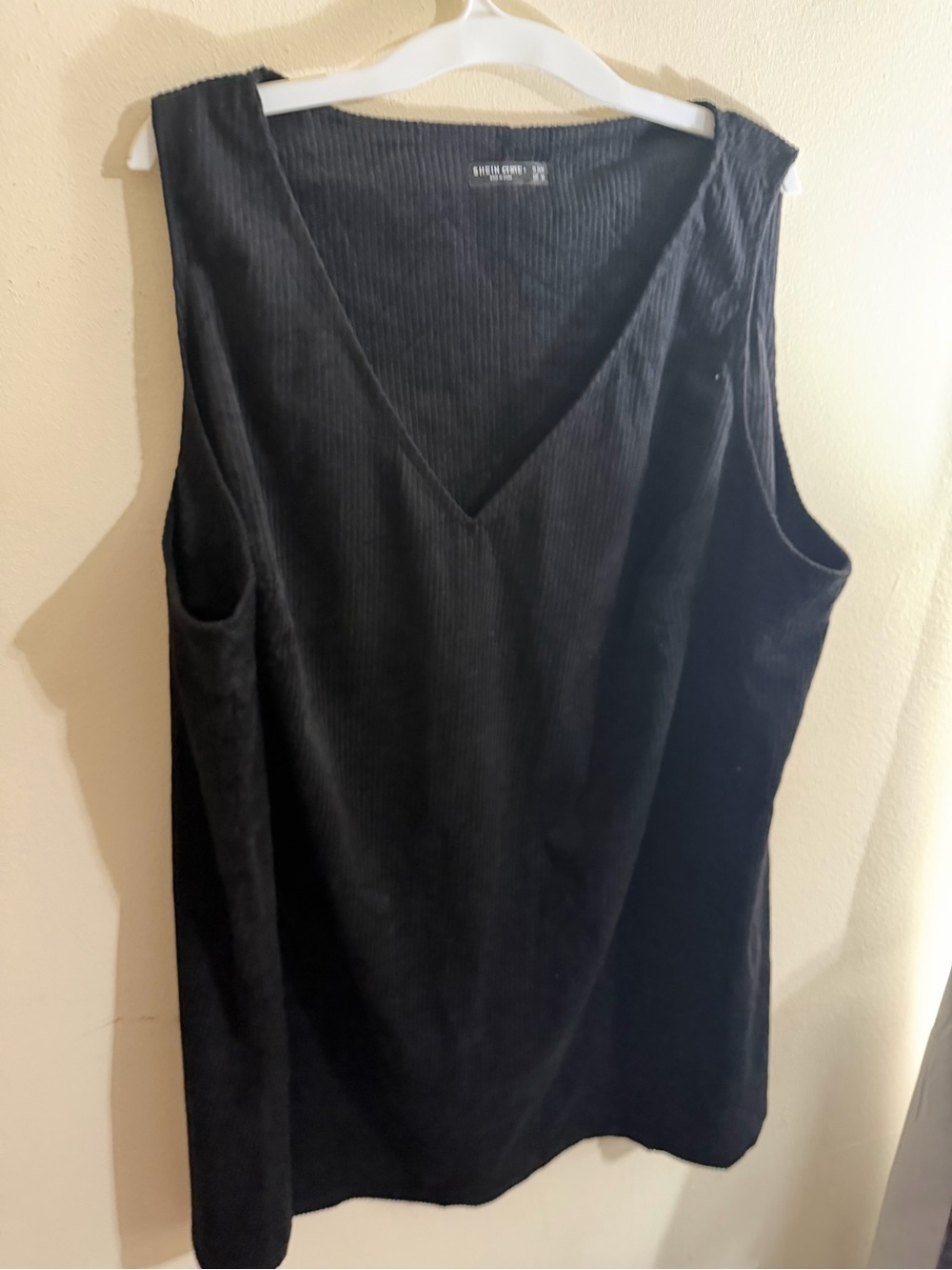SHEIN Black Corduroy V-Neck Jumper Dress